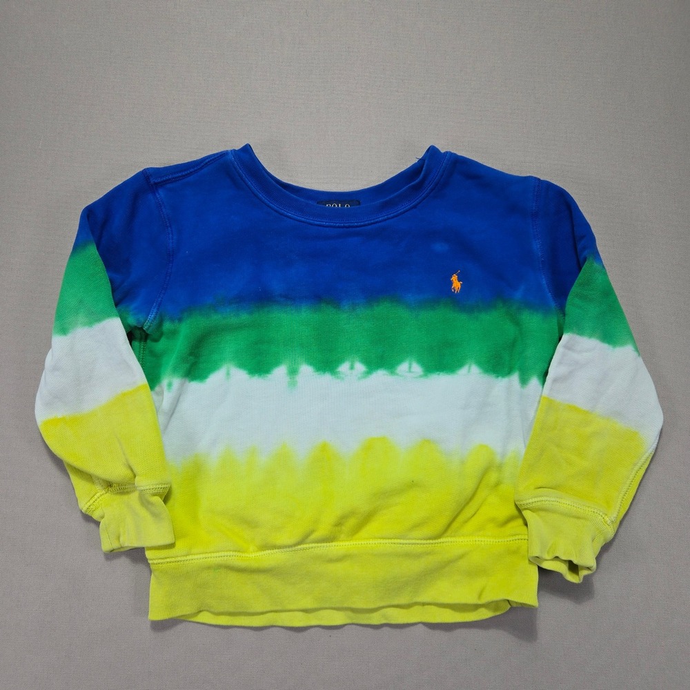 Polo Ralph Lauren Kids Tie Dye Crewneck Sweatshirt Blue Green Yellow Size 5